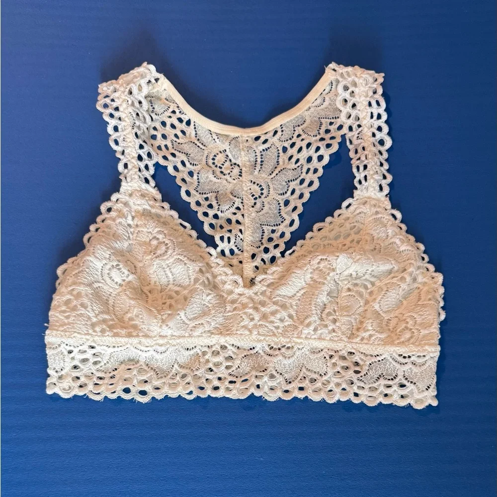 Aerie Women’s Ivory Floral Lace Lined Cups Bralette Sz SP